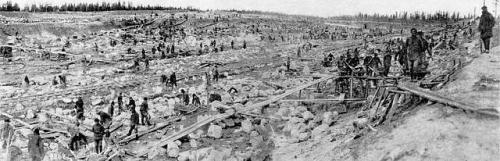 Work at White Sea Canal (Belomorkanal) in the Soviet Union (from october 16, 1931 until august 30, 1933).Most of the work was done manually by forced labour